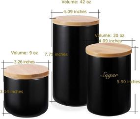 img 3 attached to 🏺 Premium Airtight Ceramic Canister Set with Bamboo Lids - Stylish Farmhouse Kitchen Decor - Coffee, Sugar, Tea, Flour Storage Containers (Black, Set of 3)