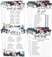 🌸 navy and burgundy floral bridal shower bachelorette games: fun-filled collection of 25 games including he said she said, find the guest quest, would she rather, what's in your phone logo