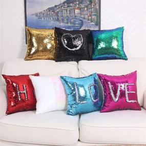 img 2 attached to JYFLZQ Sublimation Sequin Pillow Case Blanks: 16''x16'', 4PCS Gold 🌟 Flip Reversible Mermaid Decorative Personalized Cushion Throw Pillow Covers for Kids