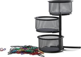 img 1 attached to 3 Tier Mesh Swivel Tower Sorter - Desk Paper Clip Holder & Office Accessories Organizer, Black - Pack of 2