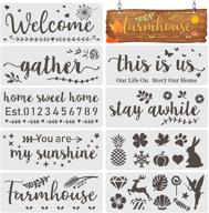 🏡 farmhouse theme painting stencils: 9-piece set for diy farmhouse décor - reusable and large word stencils for wood painting, welcome sign, and holiday crafts, 14.17 x 5.51 inch logo