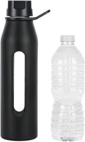 img 3 attached to 💧 Stay Hydrated in Style with the Takeya Glass Water Bottle: Silicone Sleeve, Twist Cap, 22 Ounce, Black