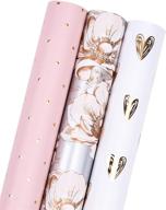 🎁 maypluss wrapping paper mini roll - 17 inch x 120 inch per roll - 3 pink and silver floral designs - total of 43.2 sq.ft. logo