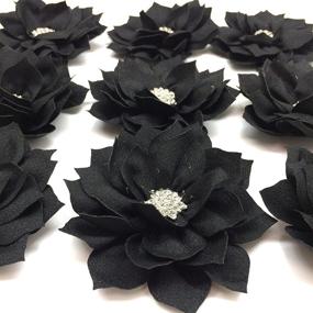 img 3 attached to 🌸 PEPPERLONELY 3 Inch Black Flat Back Rhinestone Button Center Fabric Flowers - 10PC Set