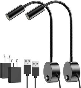 img 4 attached to 🔆 ERAY Dimmable LED Wall Mounted Reading Light with Flexible Gooseneck, USB Charging & 3 Colors Temperature - 2 Pack