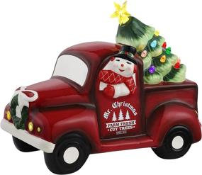 img 1 attached to 🚚 Red Ceramic Truck Snowman Christmas Decoration - Mr. Christmas 10.5 Inch
