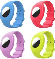 👶 moko 4пак silicone wristband для airtag 2021 - детский браслет с регулируемым ремешком, защитный чехол для малышей, младенцев, детей - многоцветный в логотип