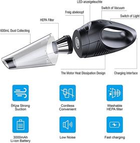 img 1 attached to 🐾 Cordless Vacuum Cleaner for Pet Hair, Handheld Dust Buster for Car, Powerful 8Kpa Wireless Lithium Ion Rechargeable Air Duster, 28oz Portable Small Aspiradora para Carro for Wet and Dry Dirt, Black