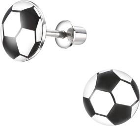 img 4 attached to ⚽️ Hypoallergenic Soccer Stud Earrings with Secure Safety Screwback – Surgical Steel Must-Have!