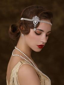 img 3 attached to 👒 SWEETV 1920's Flapper Headband - Great Gatsby Headpiece, 20s Art Deco Hair Accessories - Sliver Headband