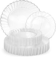 🍽️ perfect settings 50 piece premium clear plastic plates: elegant disposable dinnerware sets for 25 guests - heavy duty, flared edge, 10 inch dinner & 7 inch salad plates logo