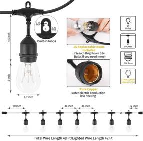 img 2 attached to 🌟 Улучшите свое открытое пространство с водонепроницаемыми светильниками для патио длиной 48 футов, соединяемыми между собой - светильники высокого качества с 15 прозрачными лампами Эдисона для сада, заднего двора, веранды, балкона, декора на вечеринке.