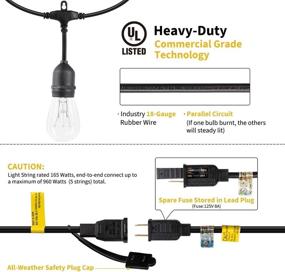 img 1 attached to 🌟 Улучшите свое открытое пространство с водонепроницаемыми светильниками для патио длиной 48 футов, соединяемыми между собой - светильники высокого качества с 15 прозрачными лампами Эдисона для сада, заднего двора, веранды, балкона, декора на вечеринке.