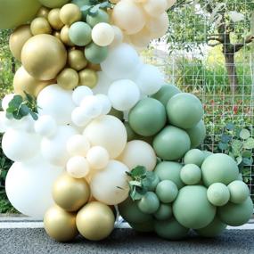 img 1 attached to 🎈 Safari Birthday Party Decoration: Olive Green, White, and Metallic Gold Nude Balloons Garland Kit with Sage Arch Design