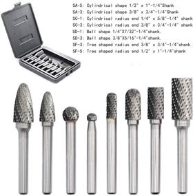 img 1 attached to Premium 8pcs Double Cut Solid Carbide Burr Set for Die Grinder Drill - Ideal for Metal Wood Carving, Engraving, Polishing, Drilling - 1/4 Inch Shank