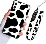 🐄 stylish cow print iphone 12 case with lanyard strap holder - full protection for women & girls (6.1 inch) logo