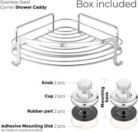 img 2 attached to 🛁 HASKO Accessories Corner Shower Caddy: Stylish Stainless Steel Wall-Mounted Shower Shelf with Hooks and Strong Suction Cup