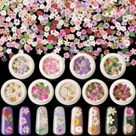 🌺 vibrant 9 boxes 3d flower nail art sequins: colorful mixed flowers & leaves stickers for diy crafting and nail/face/body decoration logo