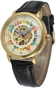 img 4 attached to ⌚ Automatic Mechanical Black Leather Watch with Unisex Colorful Distinct Numeric Markers on White Dial