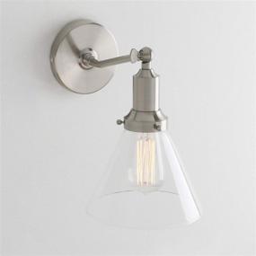 img 1 attached to 🔦 Industrial Vintage Slope Pole Wall Mount Single Sconce with Flared Clear Glass Shade - Brushed Wall Sconce Light Fixture