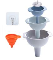 👩 set of 3 kitchen funnels with handle – nested food grade plastic funnels, removable strainer filter for efficient transfer of liquids, fluids, dry ingredients, and powders logo