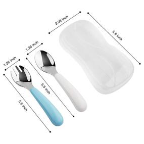 img 3 attached to 🍽️ Kirecoo Toddler Utensils Set - 2 Stainless Steel Baby Fork and Spoon Set with Travel Cases, BPA Free, Designed for Easy Self Feeding - White & Aqua