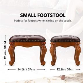 img 2 attached to BILEEDA Small Foot Stool: Comfy Brown Leather Ottoman Stool for Living Room, Rest Your Feet on Solid Rubber Wood! Simple Assembly Included