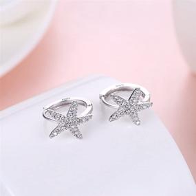 img 3 attached to ✨ 925 Sterling Silver Starfish CZ Small Hoop Earrings for Women Girls - Cubic Zirconia Star Huggie Hypoallergenic Fashion Jewelry Gifts, Perfect for Birthdays