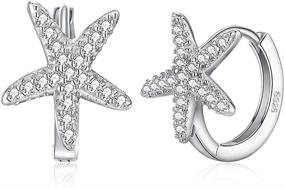 img 4 attached to ✨ 925 Sterling Silver Starfish CZ Small Hoop Earrings for Women Girls - Cubic Zirconia Star Huggie Hypoallergenic Fashion Jewelry Gifts, Perfect for Birthdays