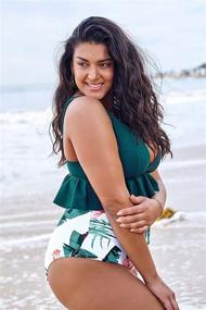 img 2 attached to 👙 CUPSHE Women's High Waisted Green and Floral Ruffled Plus Size Bikini: Stylish Swimwear for Curvy Women