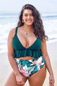 img 1 attached to 👙 CUPSHE Women's High Waisted Green and Floral Ruffled Plus Size Bikini: Stylish Swimwear for Curvy Women