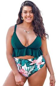 img 4 attached to 👙 CUPSHE Women's High Waisted Green and Floral Ruffled Plus Size Bikini: Stylish Swimwear for Curvy Women