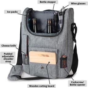 img 2 attached to 🍷 Grey Travel Wine Cooler Tote Bag: Insulated Portable 2 Wine Carrying Bag with Kit - Waterproof Canvas Carrier Bag Set - Perfect for Picnics and Outdoor Entertaining