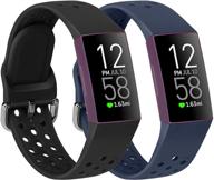 🔵 wniph silicone sport bands for fitbit charge 4 / charge 4 special edition / fitbit charge 3 / charge 3 se - black+dark blue, breathable and comfortable replacements for women and men logo