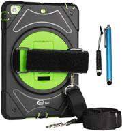 shockproof ipad mini case by cellular360 - compatible with ipad mini 1/2/3 | 360° rotatable kickstand, car headrest mount, adjustable handle & shoulder strap | black/green logo