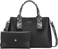 👜 large pu leather women's snakeskin satchel handbag tote with top handle and purse logo