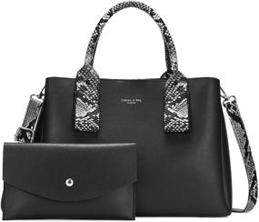 img 4 attached to 👜 Large PU Leather Women's Snakeskin Satchel Handbag Tote with Top Handle and Purse