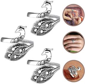 img 4 attached to 🧶 Adjustable Knitting Loop Set - Crochet and Craft Accessories - Braided Open Finger Ring - Peacock Design - Ideal for DIY Knitting Crafts