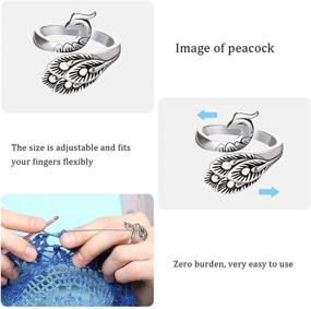 img 2 attached to 🧶 Adjustable Knitting Loop Set - Crochet and Craft Accessories - Braided Open Finger Ring - Peacock Design - Ideal for DIY Knitting Crafts