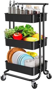 img 3 attached to 🛒 Mobile Storage Organizer Cart with Wheels - 3-Tier Rolling Cart for Kitchen, Bathroom, Office, Coffee Bar and Makeup Cart