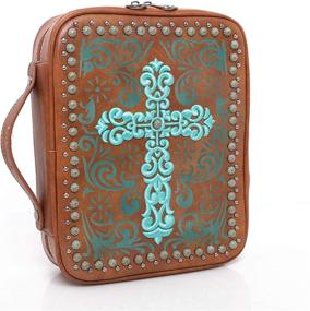 img 1 attached to 📚 Stylish Bible Cover Case for Women and Men - Montana West Leather Scroll Pattern with Turquoise Studs, Zippered Bag in Brown CW DC022 BR