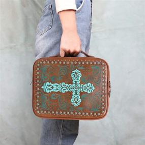 img 2 attached to 📚 Stylish Bible Cover Case for Women and Men - Montana West Leather Scroll Pattern with Turquoise Studs, Zippered Bag in Brown CW DC022 BR