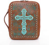 📚 stylish bible cover case for women and men - montana west leather scroll pattern with turquoise studs, zippered bag in brown cw dc022 br logo