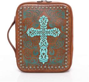 img 4 attached to 📚 Stylish Bible Cover Case for Women and Men - Montana West Leather Scroll Pattern with Turquoise Studs, Zippered Bag in Brown CW DC022 BR