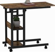 🛋️ versatile and convenient up and down side table on wheels - height adjustable with storage shelves - dark brown - ideal for coffee, laptops, and easy assembly логотип