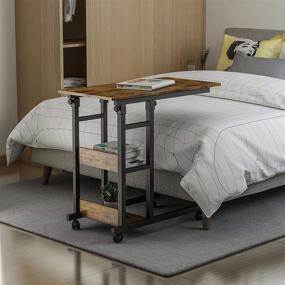 img 2 attached to 🛋️ Versatile and Convenient Up and Down Side Table on Wheels - Height Adjustable with Storage Shelves - Dark Brown - Ideal for Coffee, Laptops, and Easy Assembly