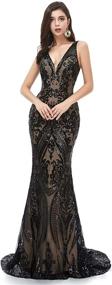 img 3 attached to Ikerenwedding Women's V-Neck Sequins Sleeveless Lace-up Mermaid Evening Dress: Glamorous Style for Special Occasions