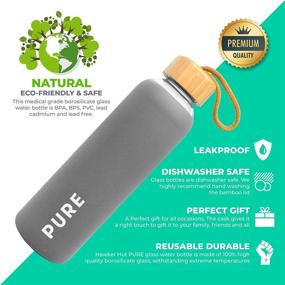 img 1 attached to 🌿 17oz PURE Glass Water Bottle with Reusable Silicone Sleeve and Bamboo Lid - Ideal for Fitness, Gym, Travel, Outdoor Sports - Leakproof, Lightweight, Dishwasher Safe - BPA Free