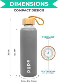 img 2 attached to 🌿 17oz PURE Glass Water Bottle with Reusable Silicone Sleeve and Bamboo Lid - Ideal for Fitness, Gym, Travel, Outdoor Sports - Leakproof, Lightweight, Dishwasher Safe - BPA Free