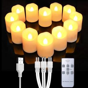 img 4 attached to 🕯️ Homemory Rechargeable Flameless Votive Candles: 12PCS Electric Fake Candle Set with Remote Control and Timer in Warm White - USB Charging Cable Included